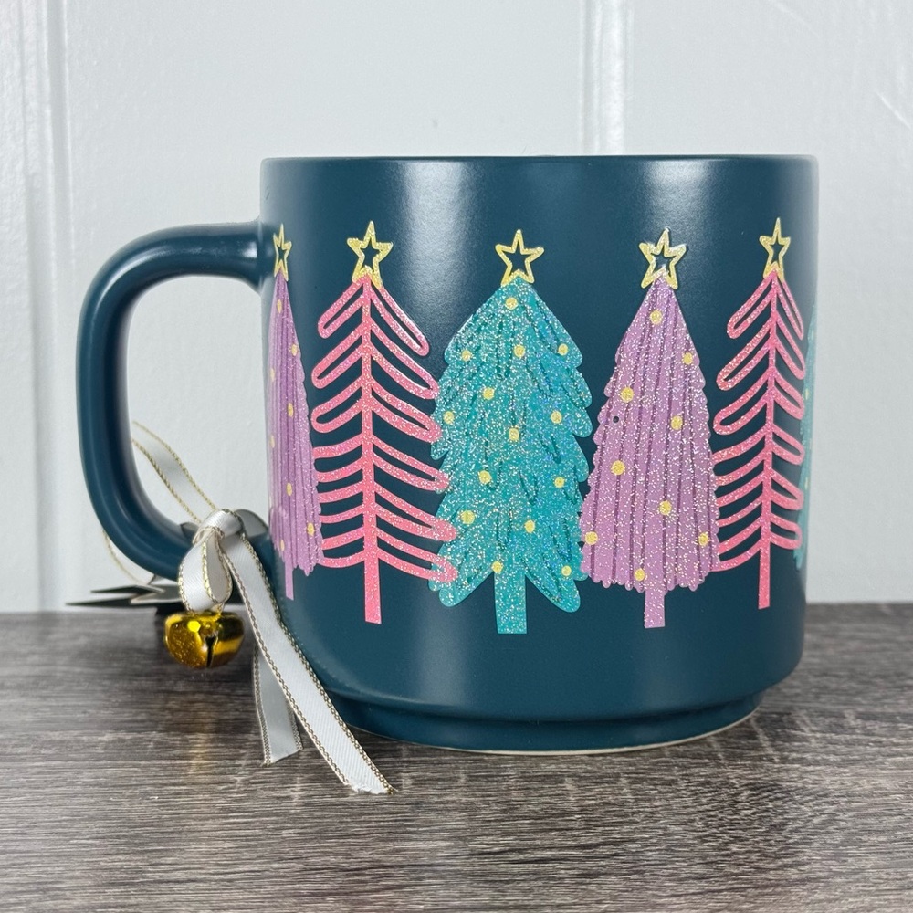NEW Holly & Joy Pastel Glitter Christmas Trees Mug